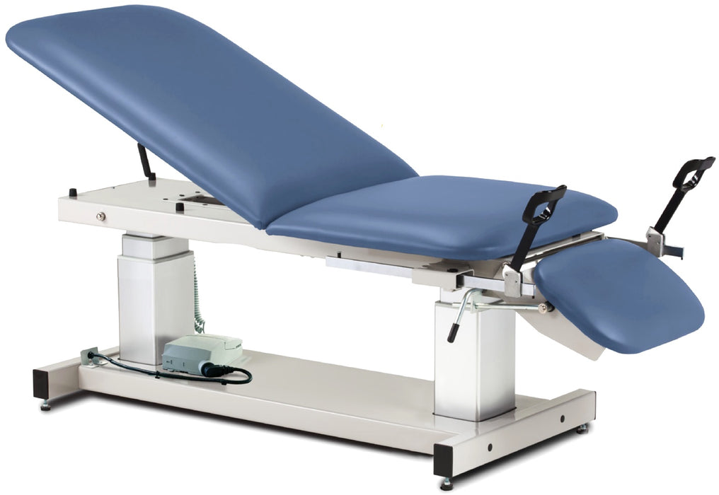 Power Hi-Lo Ultrasound Imaging Table w/ Adjustable Back & Drop Section. Shrouded Frame w/ Stirrups 500lbs Capacity. 27"W