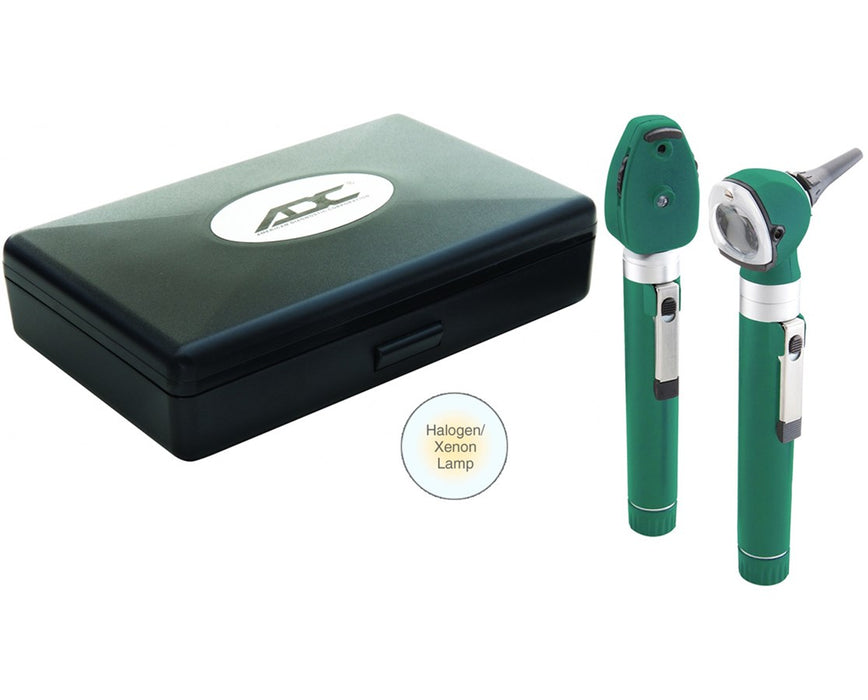 Premium Two Handle Pocket Diagnostic Set With Halogen Lamp, Hard Case, Green
