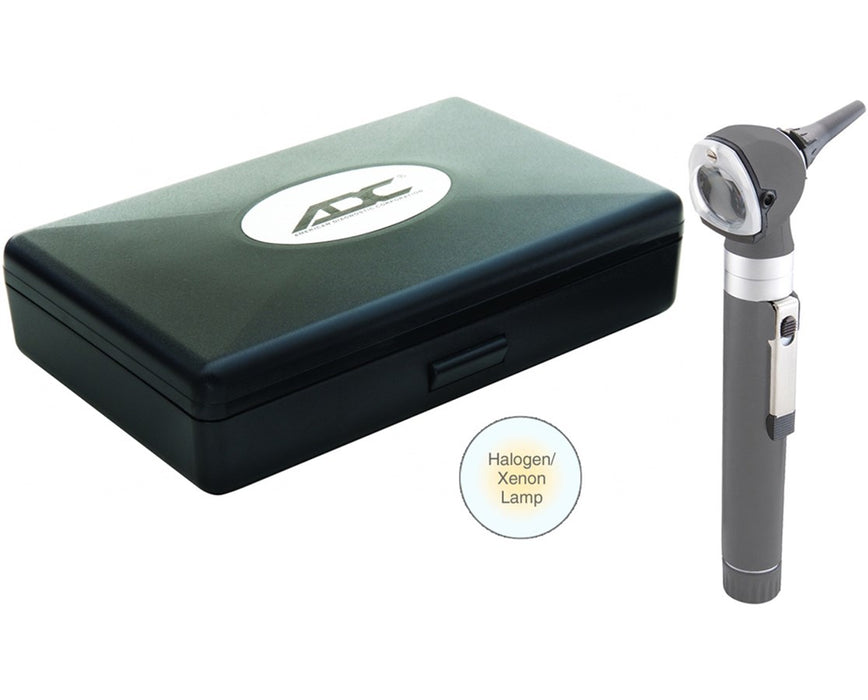 Fiber Optic Pocket Otoscope Set With Halogen Lamp, Hard Case, Gray