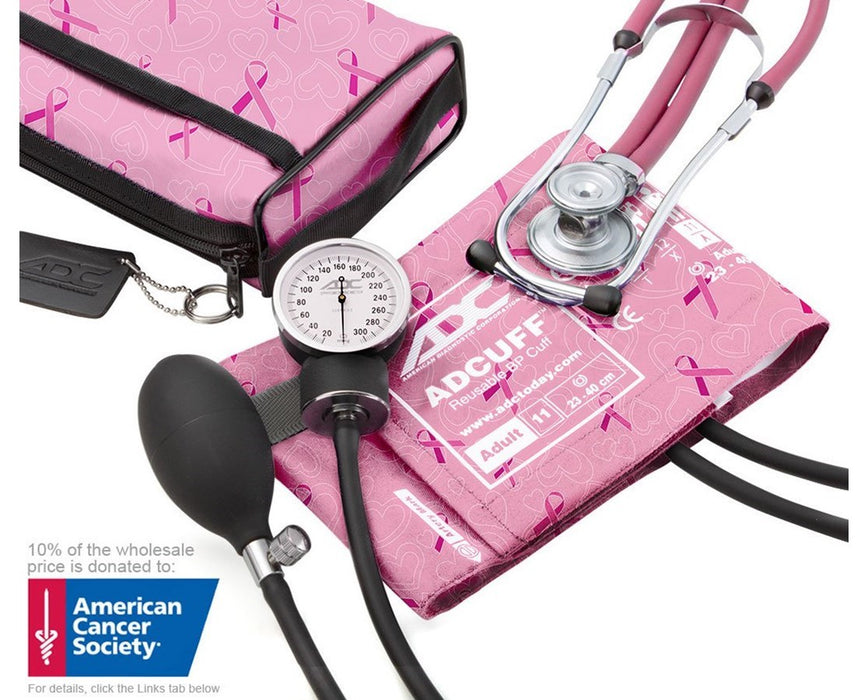 Pro's Combo II Pocket Aneroid Kit with Adscope Sprague Stethoscope - Adult - Breast Cancer