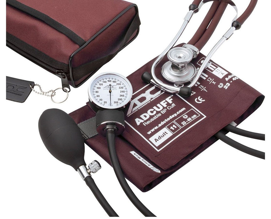 Pro's Combo II Pocket Aneroid Kit with Adscope Sprague Stethoscope - Adult - Burgundy