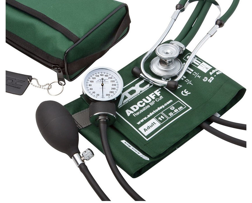 Pro's Combo II Pocket Aneroid Kit with Adscope Sprague Stethoscope - Adult - Dark Green