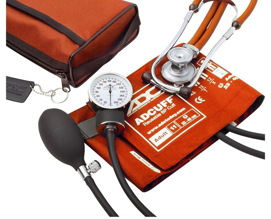 Pro's Combo II Pocket Aneroid Kit with Adscope Sprague Stethoscope - Adult - Orange