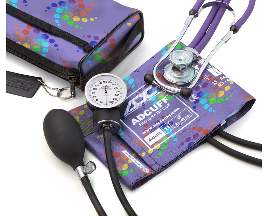 Pro's Combo II Pocket Aneroid Kit with Adscope Sprague Stethoscope - Adult - Peter's Blue Swirly
