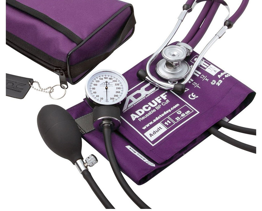 Pro's Combo II Pocket Aneroid Kit with Adscope Sprague Stethoscope - Adult - Purple