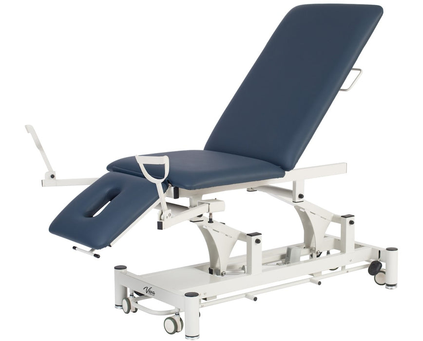 Power Hi-Lo Exam Table. Open Base w/ Adjustable Back & Antimicrobial Upholstery. Stirrups