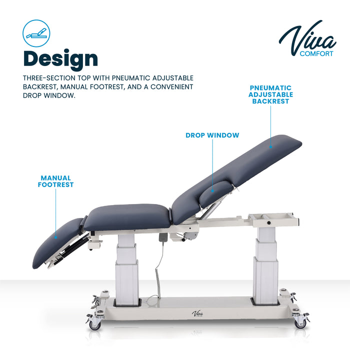 Viva Comfort Multi-Use Imaging Power Table with 3-Section Top & Drop Window