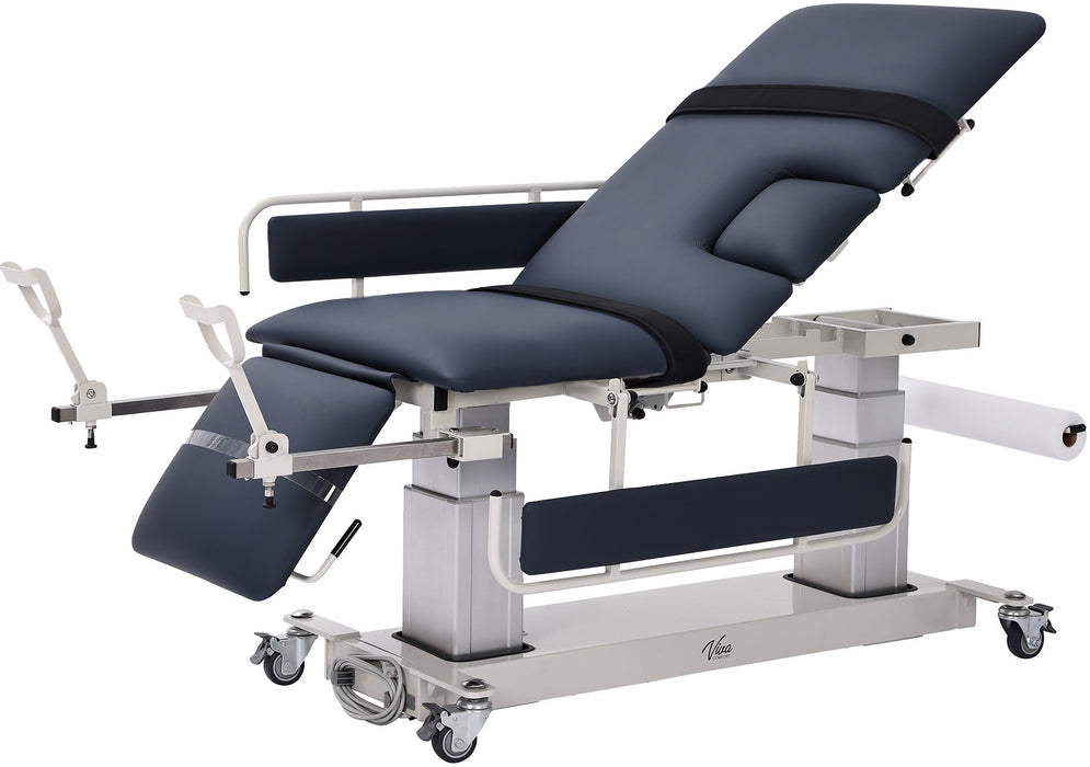 Multi-Use Imaging Power Exam Table. 3-Section Top & Drop Window w/ Stirrups, Safety Straps, Safety Rails, Paper Dispenser & Cutter