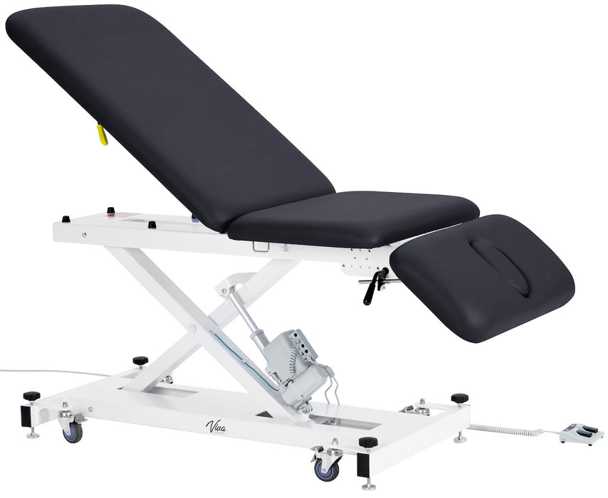 XRO Power Hi-Lo Exam Table. Open Base w/ 3-Section Top (Adjustable Back, Drop / Headrest Section & Antimicrobial Upholstery) Black