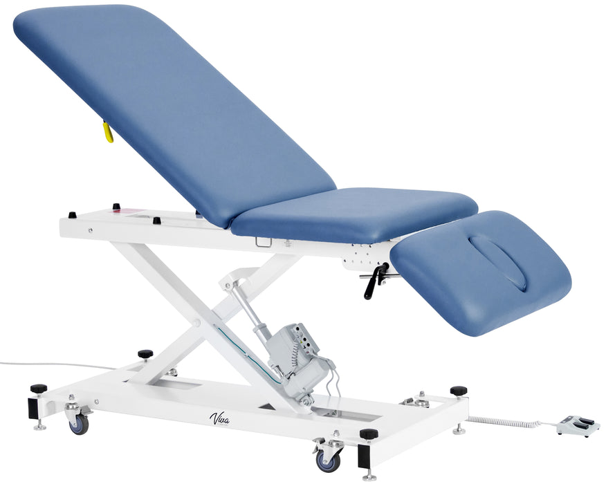 XRO Power Hi-Lo Exam Table. Open Base w/ 3-Section Top (Adjustable Back, Drop / Headrest Section & Antimicrobial Upholstery)