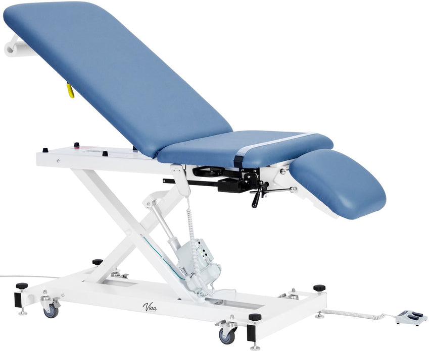 XRO Power Hi-Lo Exam Table. Open Base w/ 3-Section Top & Stirrups (Adjustable Back, Leg-Rest Drop Section & Antimicrobial Upholstery) Midnight Express