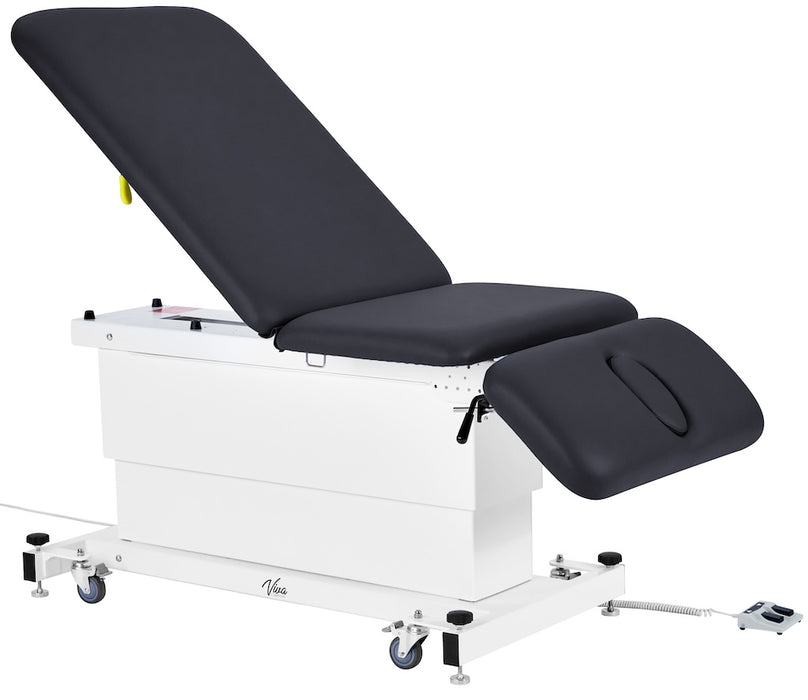 XRO Power Hi-Lo Exam Table. Shrouded Base w/ 3-Section Top (Adjustable Back, Drop / Headrest Section & Antimicrobial Upholstery) Black