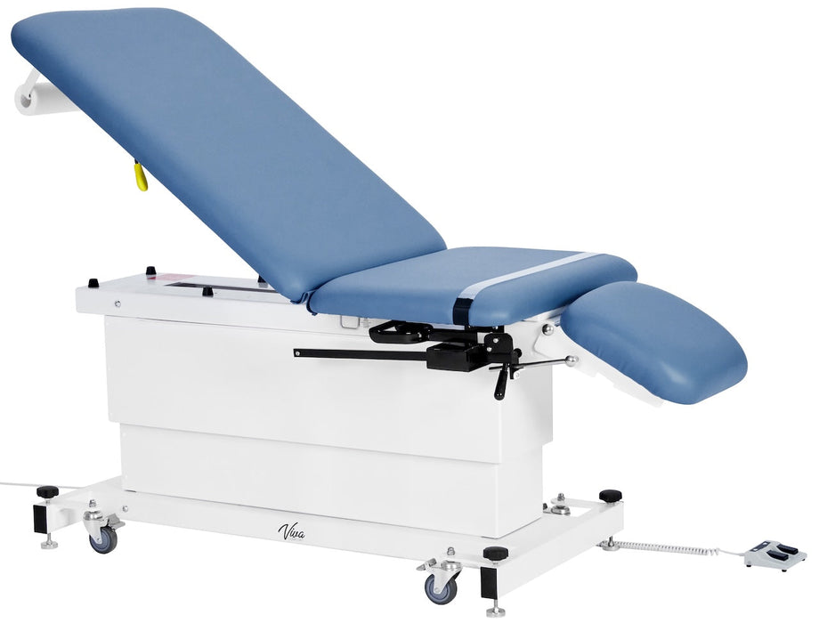 XRO Power Hi-Lo Exam Table. Shrouded Base w/ 3-Section Top & Stirrups (Adjustable Back, Leg-Rest Drop Section & Antimicrobial Upholstery) Midnight Express