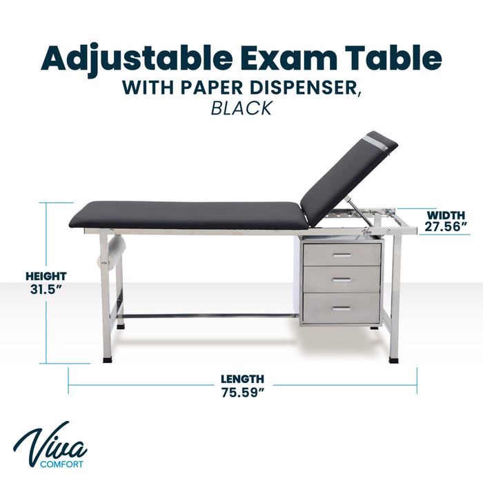 Treatment Table w/ Adjustable Back, Drawers, Paper Dispenser & Antimicrobial Upholstery