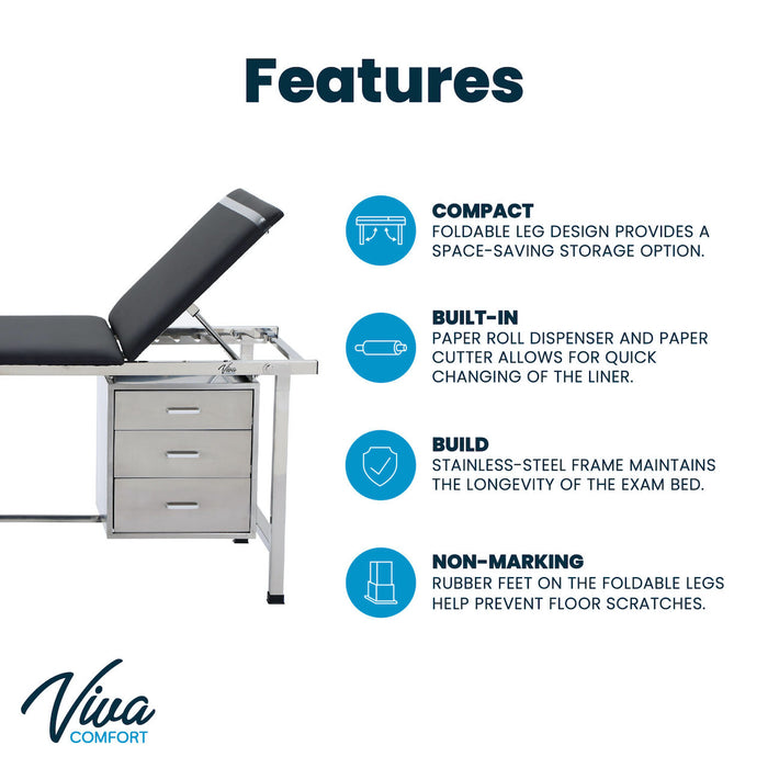 Treatment Table w/ Adjustable Back, Drawers, Paper Dispenser & Antimicrobial Upholstery