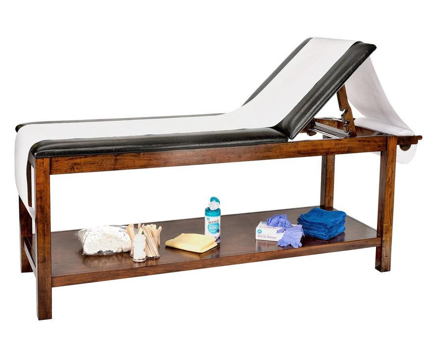 Exam Table w/ Shelf, Adjustable Back & Antimicrobial Upholstery