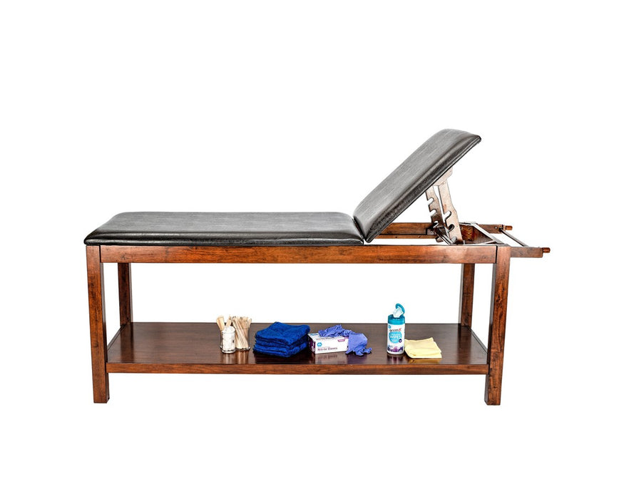 Exam Table w/ Shelf, Adjustable Back & Antimicrobial Upholstery