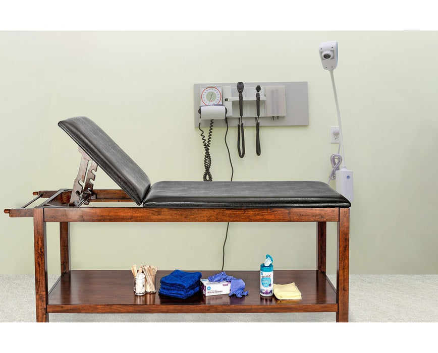 Exam Table w/ Shelf, Adjustable Back & Antimicrobial Upholstery