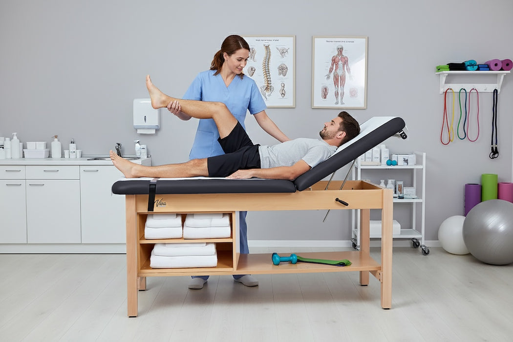 Aristo H-Brace Treatment Table w/ Adjustable Back, Shelves & Antimicrobial Upholstery
