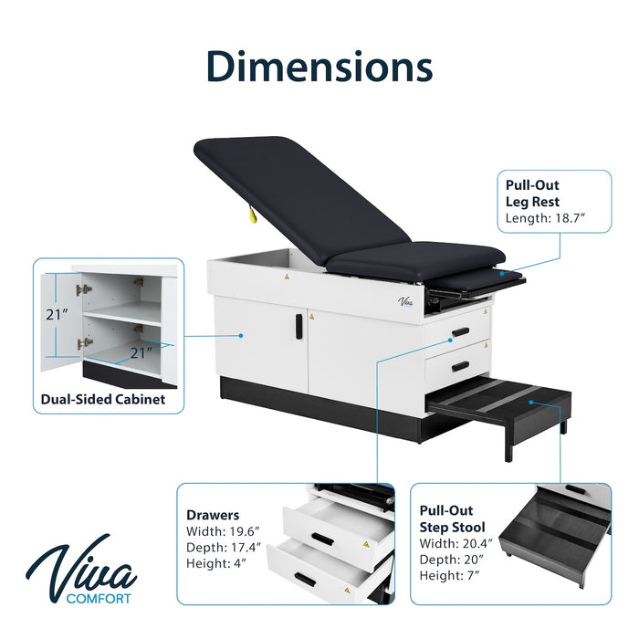 Slim Line Cabinet Exam Table w/ Adjustable Back, Step Stool & Antimicrobial Upholstery (Stirrups Option)
