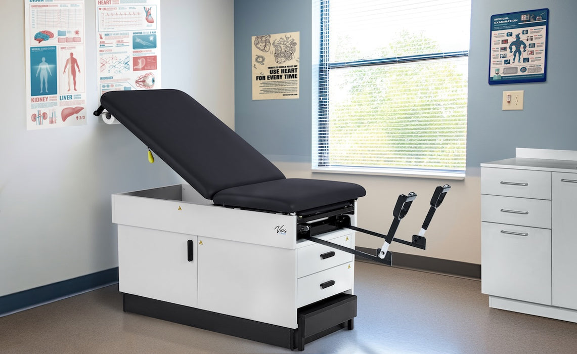 Slim Line Cabinet Exam Table w/ Adjustable Back, Step Stool & Antimicrobial Upholstery (Stirrups Option)