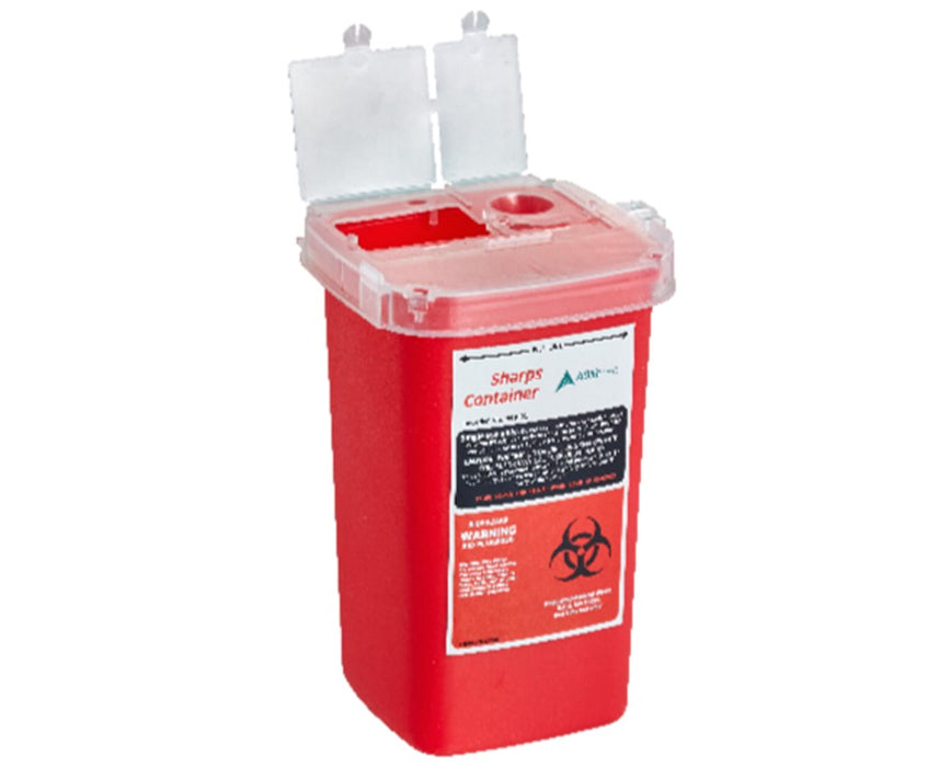 Biohazard Sharps Disposal Container - Dual Openings, 1 Quart
