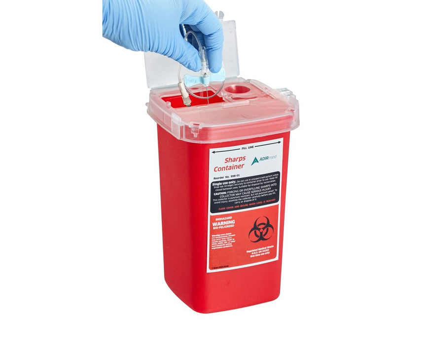 Biohazard Sharps Disposal Container - Dual Openings, 1 Quart