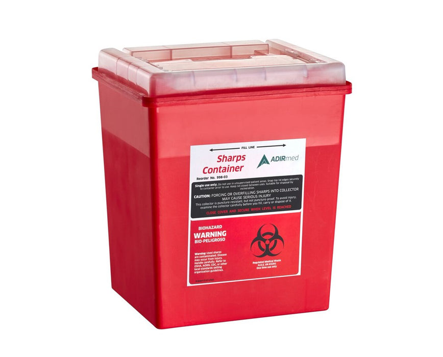 Biohazard Sharps Disposal Container, 8 Quart - Flip-Open Lid