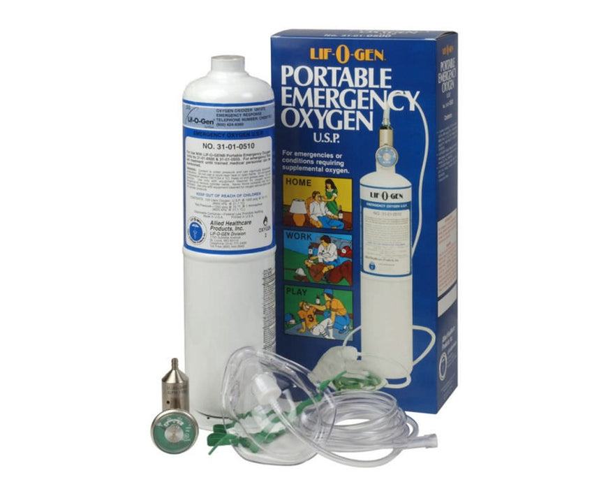 Lif-O-Gen Portable Emergency Oxygen Kit with Disposable Cylinders - 15-Minute Kit