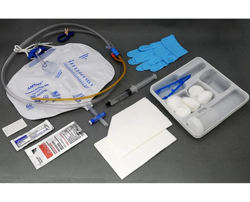 Foley Catheter Tray with Pre-Connected Drainage Bag - 10/Cs - 18 Fr Silicone Latex-free Catheter - Sterile