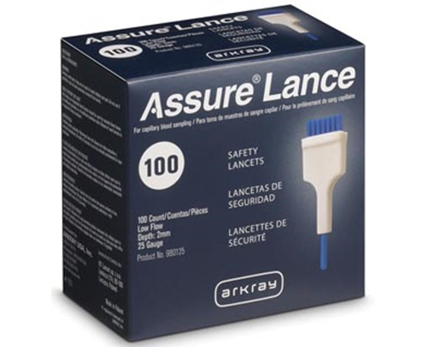ASSURE Lance Lockout Safety Lancets - Assure Lance Low Flow, 25G x 2mm, Dark Blue (100/box)