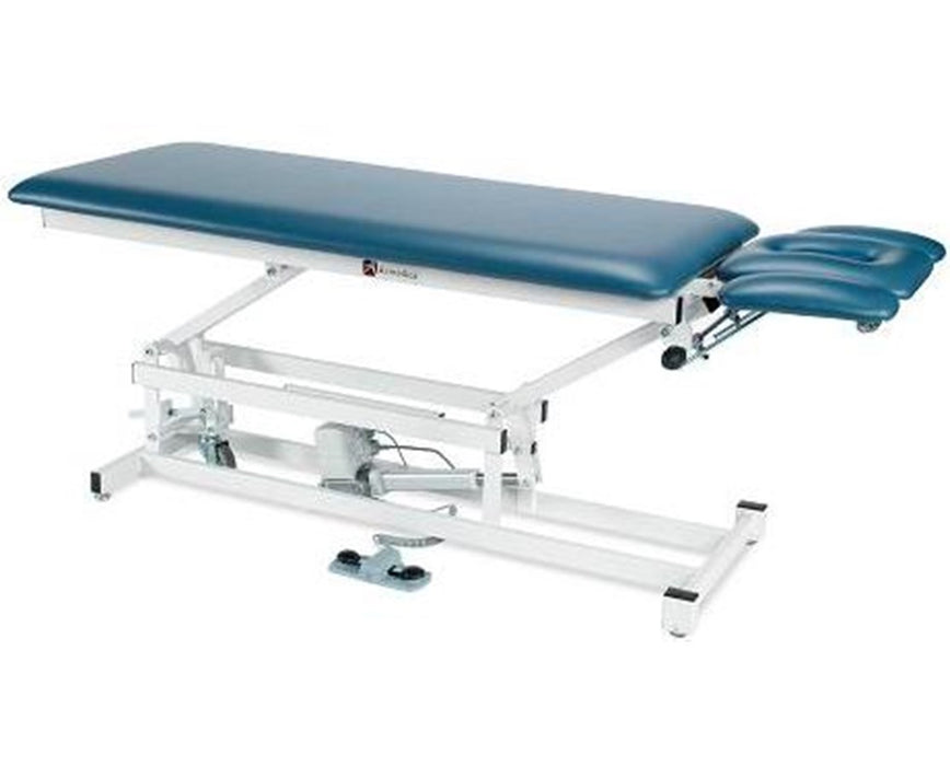 Power Hi-Lo Treatment Table, Flat Top w/ 3-Piece Adjustable Headrest. 500lbs Capacity. Foot Pedal w/ in-Line & Drop-Down Casters