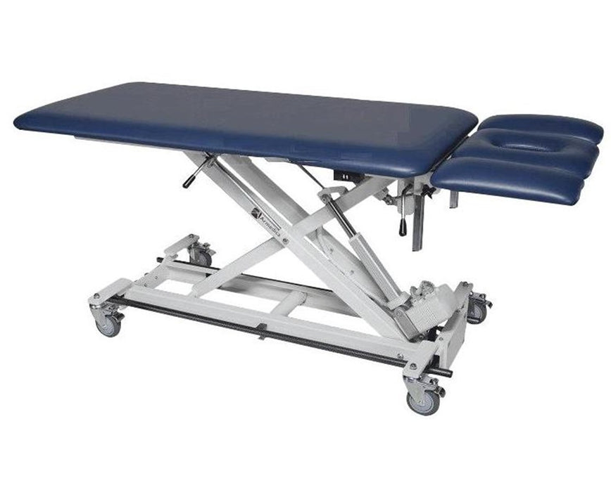 Power Hi-Lo Treatment Table. Flat Top w/ Adjustable Headrest & Casters (Armrests Options)