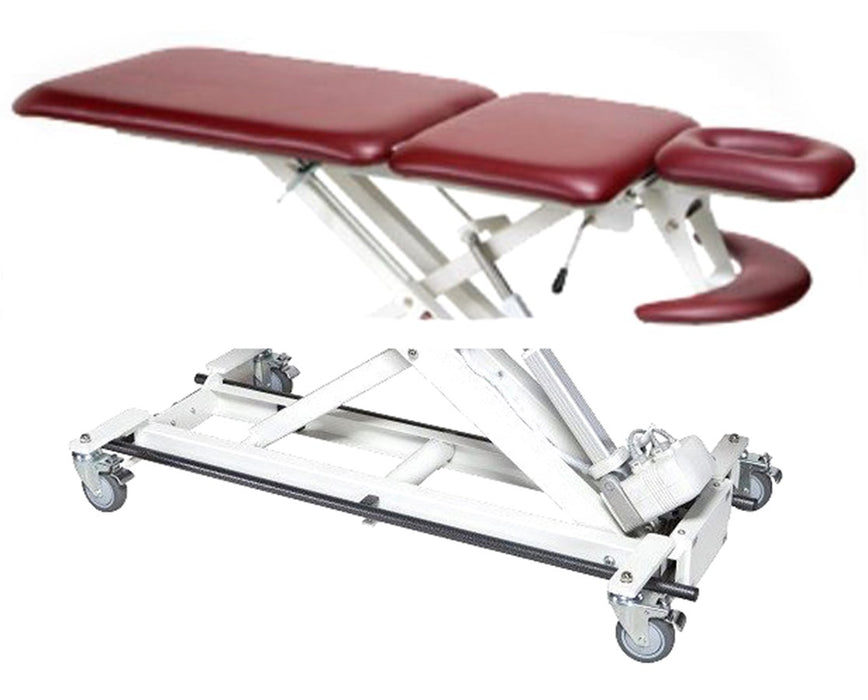 Power Hi-Lo Treatment Table w/ 3-Section Top (Adjustable Back, Adjustable Headrest, Bar Activated Control, Crescent Armrests & Casters)