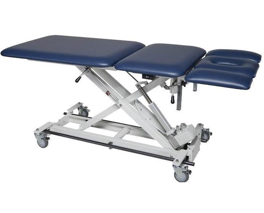 Power Hi-Lo Treatment Table w/ Adjustable Back, 3 Section Top & Bar Activated Control. Fixed Center