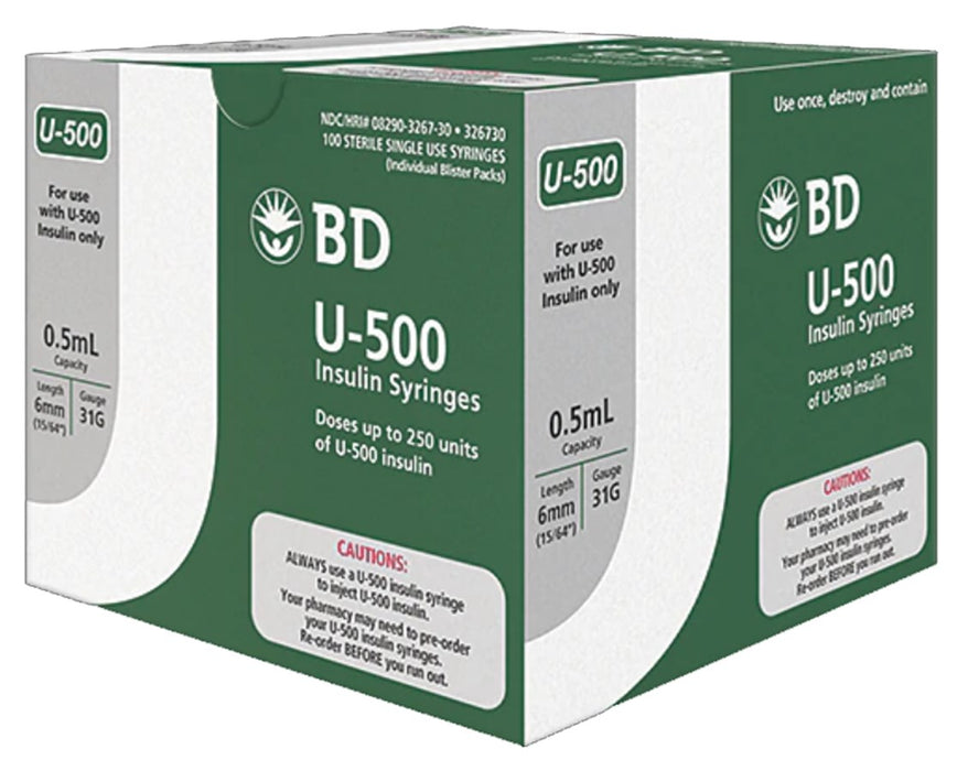 U-500 Insulin Syringe with Ultra-Fine Needle. Sterile (500/Case)