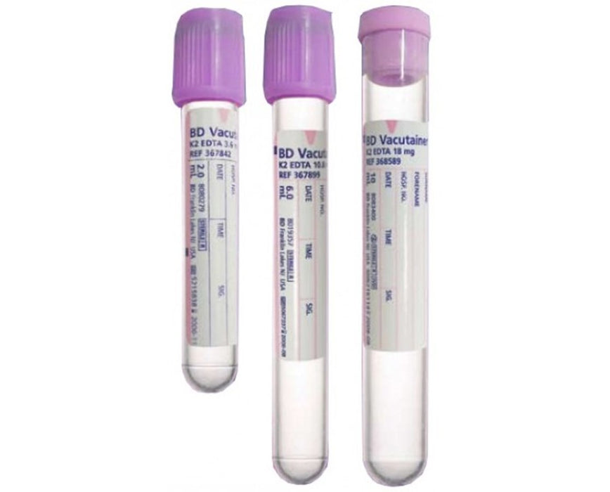 Vacutainer EDTA Tubes 13 x 100 mm 6.0 mL, Hemogard, K2EDTA 10.8 mg, Crossmatch Label, 1000/Case