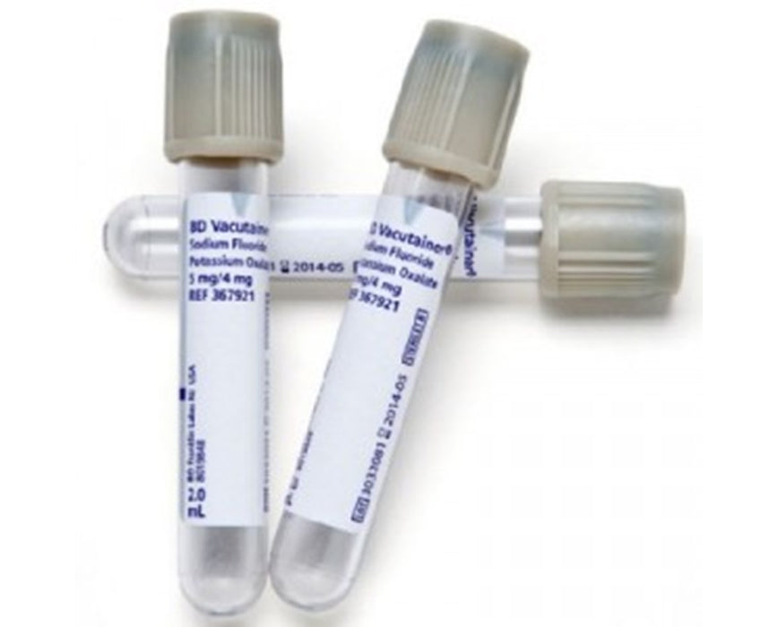 Vacutainer Plus Plastic Fluoride Tubes 13 x 75 mm, 4.0 mL, Hemogard, Sodium Fluoride 10 mg, Potassium Oxalate 8 mg, 1000/Case