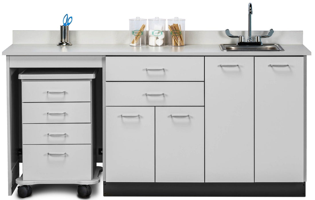 72"W Base Cabinet w/ Mobile Cart-Mate on Left & Double Doors. Drawers in Center