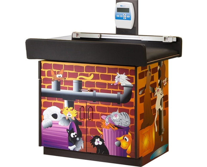Pediatric Cabinet Exam Scale Table w/ Flat Top, Imagination. Alley Cats and Dogs