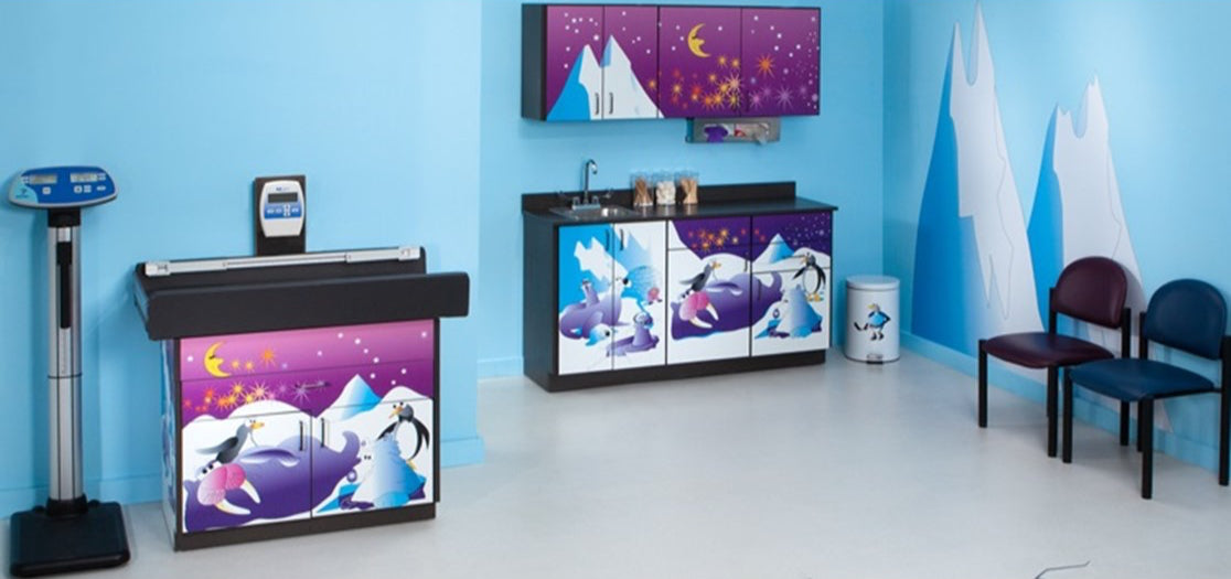 Pediatric Complete Exam Room. Cool Pals Scale Table & Cabinet
