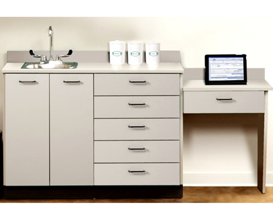 48"W Base Cabinet Set - w/ 2 Doors 6 Drawers Desk & Sink