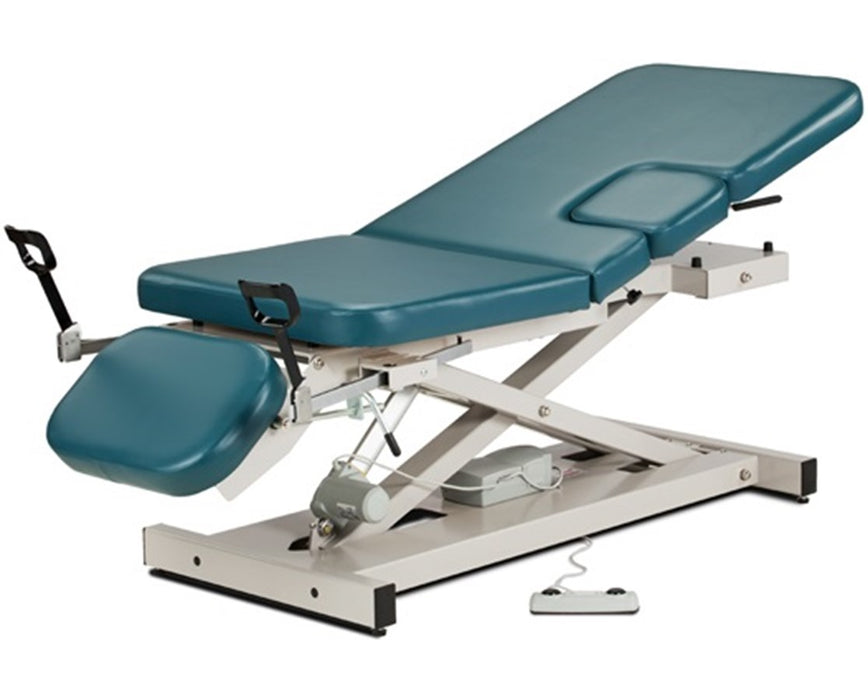 Power Hi-Lo Imaging Table. Open Base w/ Adjustable Back. Drop-Window, Drop Section & Stirrups. 500lbs Capacity
