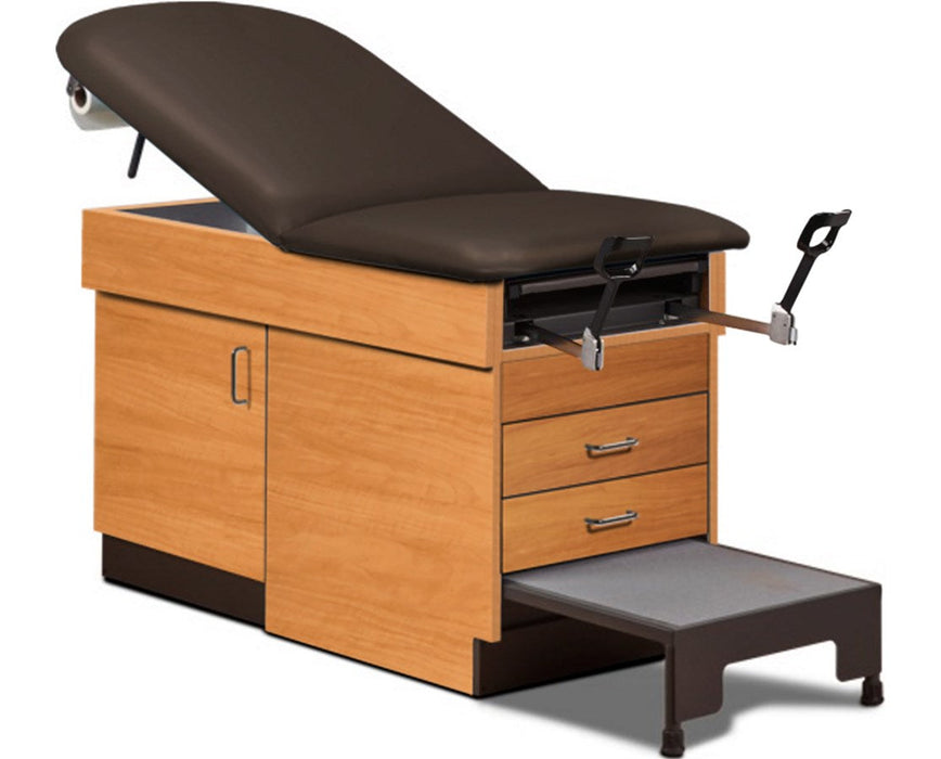 Family Practice Cabinet Exam Table w/ Adjustable Back, Stirrups & Step Stool