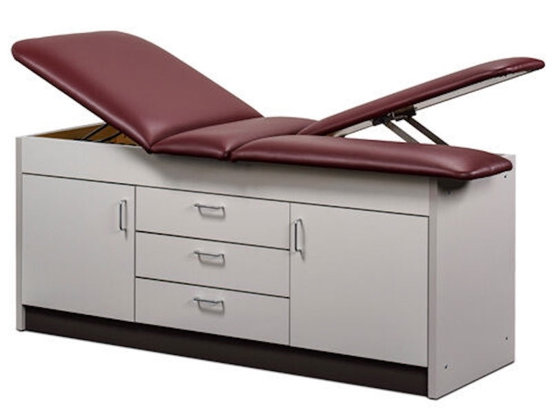 Sports Treatment Table, Double Leg Lift w/ Adjustable Backrest. Center Drawers, Closed-Door Storage