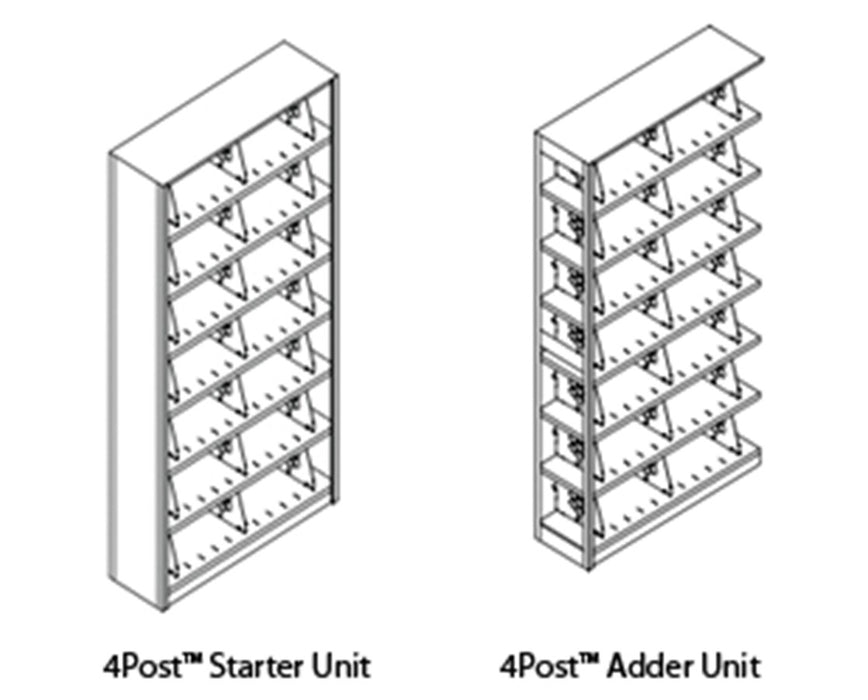 4Post-In-a-Box Letter-Size Shelving Adder Unit - 7 Openings