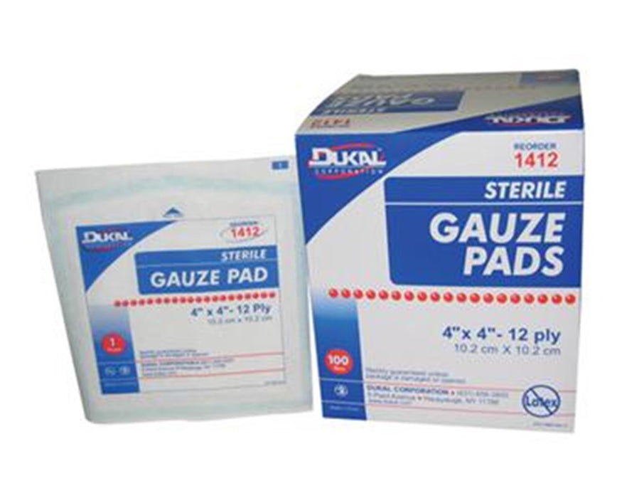 Gauze Pads, 4" x 4", 12-Ply, Sterile, 1200 Pads per Case - 1/pk, 100 pk/bx, 12 bx/cs