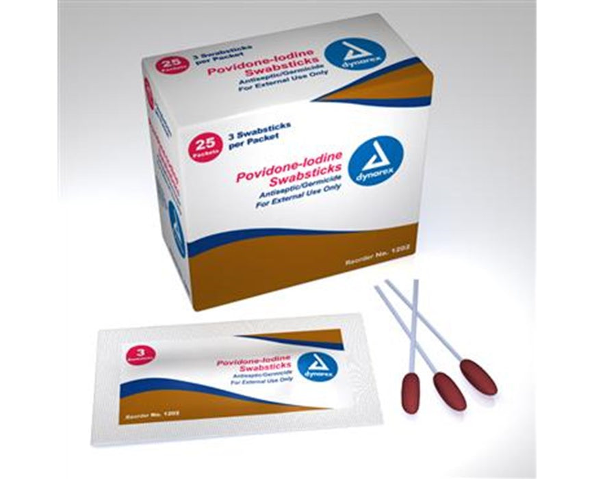 Povidone Iodine Swabsticks. 3 Swabs (250/cs)