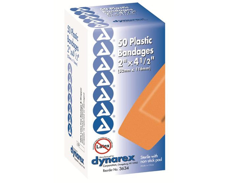 Adhesive Bandage, Plastic, 2" x 4.5", X-Large - 1200 Total (50/bx, 24 bx/case)