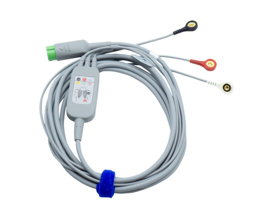 ECG Cable w/ 3-Lead wires for X Series Patient Monitor. Snap